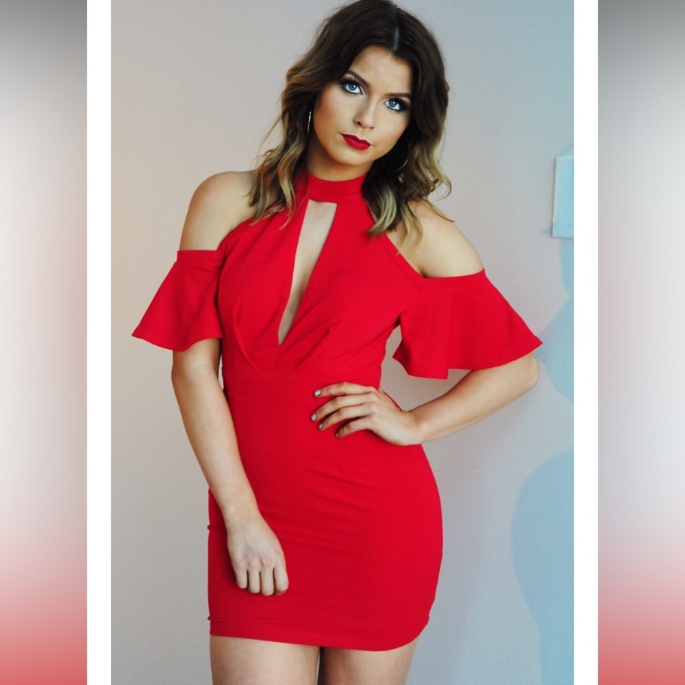 Red Ruffle off the shoulder dress SZ small